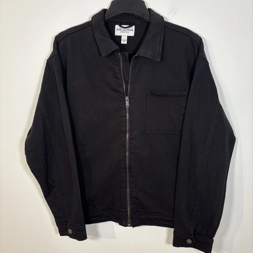 Arizona Jean Co Denim Jacket Mens Large Black Trucker Barn Cotton Classic